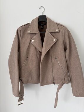 Wool-Blend Taupe Moto Jacket